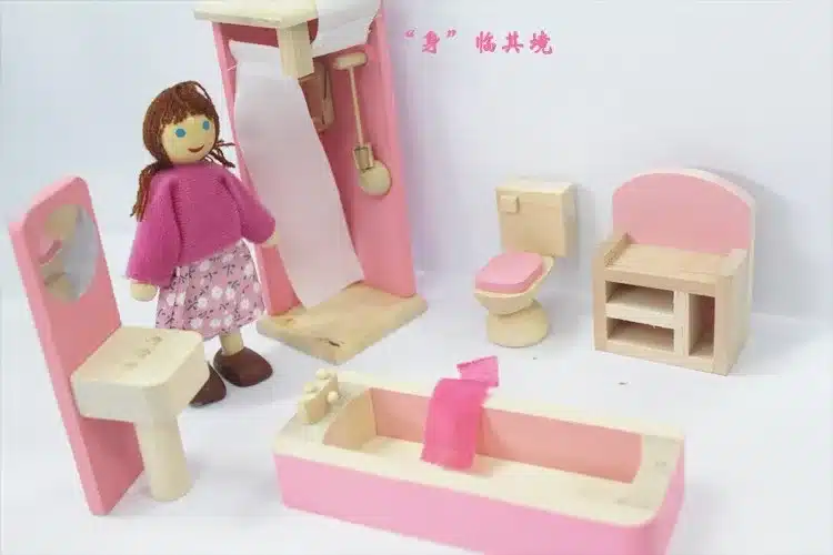 6 patterns baby wooden 3D puzzle doll house toys/include 2pcs rocking dolls /kids Children wood house with furniture, box pack 12