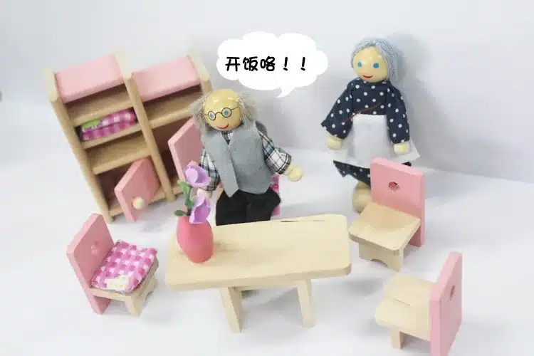6 patterns baby wooden 3D puzzle doll house toys/include 2pcs rocking dolls /kids Children wood house with furniture, box pack 13