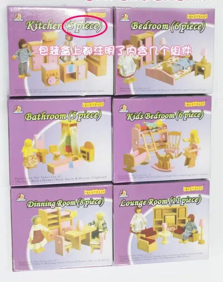 6 patterns baby wooden 3D puzzle doll house toys/include 2pcs rocking dolls /kids Children wood house with furniture, box pack 15