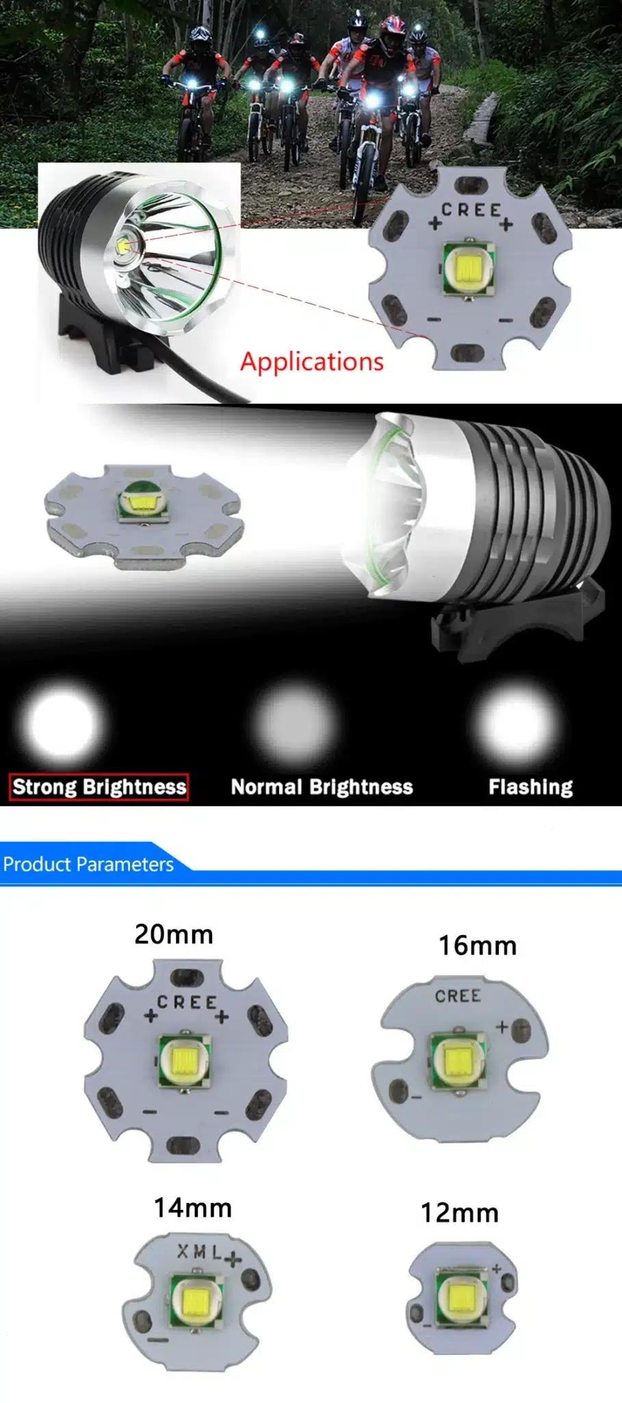 1 PCS CREE XML XM-L T6 LED U2 10W WHITE High Power LED Emitter with 12mm 14mm 16mm 20mm PCB for DIY 14
