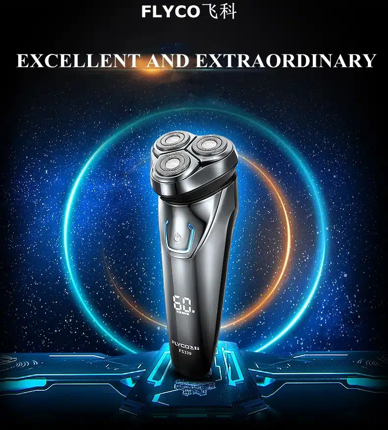 Hot FLYCO Washable Rechargeable Rotary Men's Electric Shaver Razor with 3D Floating Heads 1 Hour Quick Charge Hair Removal FS339 2