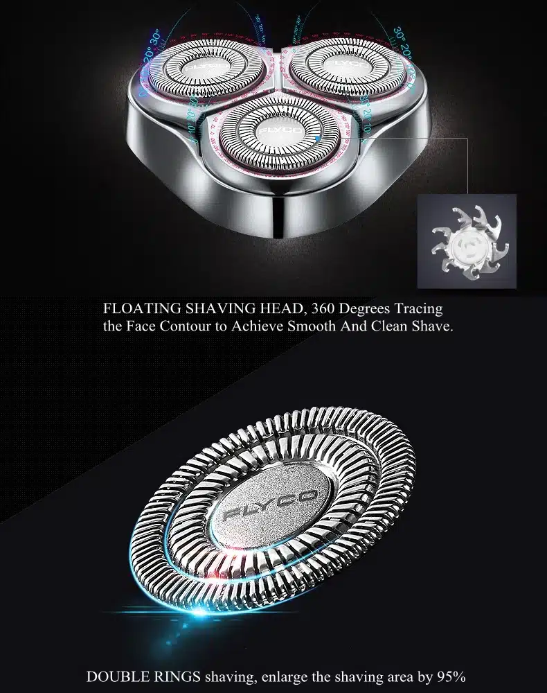 Hot FLYCO Washable Rechargeable Rotary Men's Electric Shaver Razor with 3D Floating Heads 1 Hour Quick Charge Hair Removal FS339 4