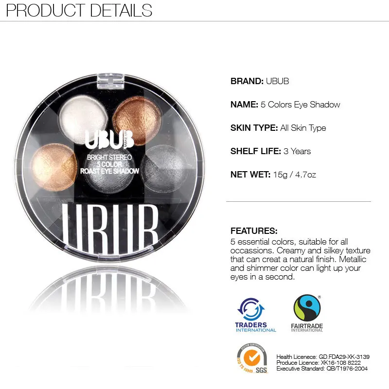 UBUB Professional Eyes Makeup Pigment Eyeshadow 5 Colors Eye Shadow Palette Beauty Brand 6