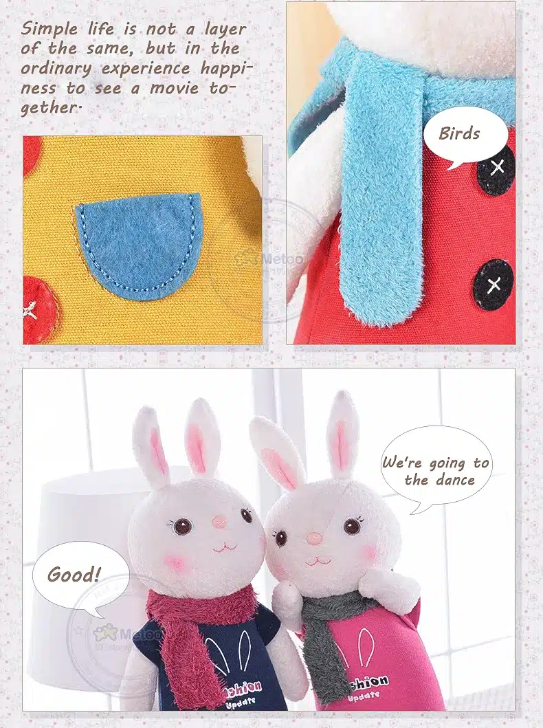 Plush Sweet Cute Lovely Stuffed Baby Kids Toys for Girls Birthday Christmas Gift 11 Inch Tiramitu Rabbits Mini Metoo Doll 17