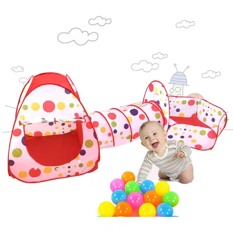 Foldable Children Tent Pool-Tube-Teepee 3pc Pop-up Play Tent Toy Tunnel Kids Play House Ball Pool Play Tent Lodge for Children 12