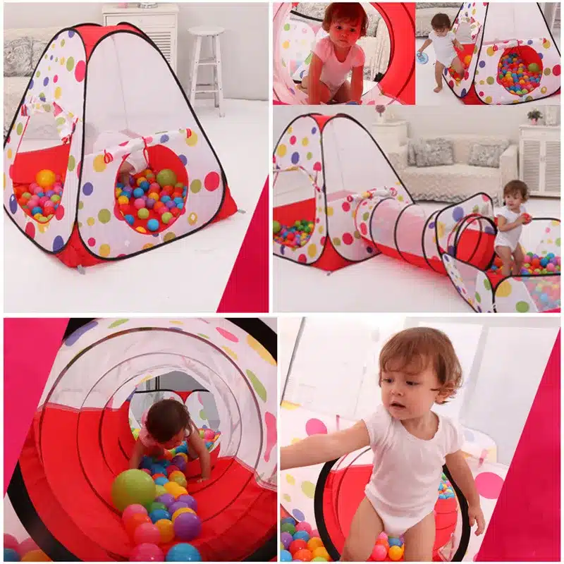 Foldable Children Tent Pool-Tube-Teepee 3pc Pop-up Play Tent Toy Tunnel Kids Play House Ball Pool Play Tent Lodge for Children 14