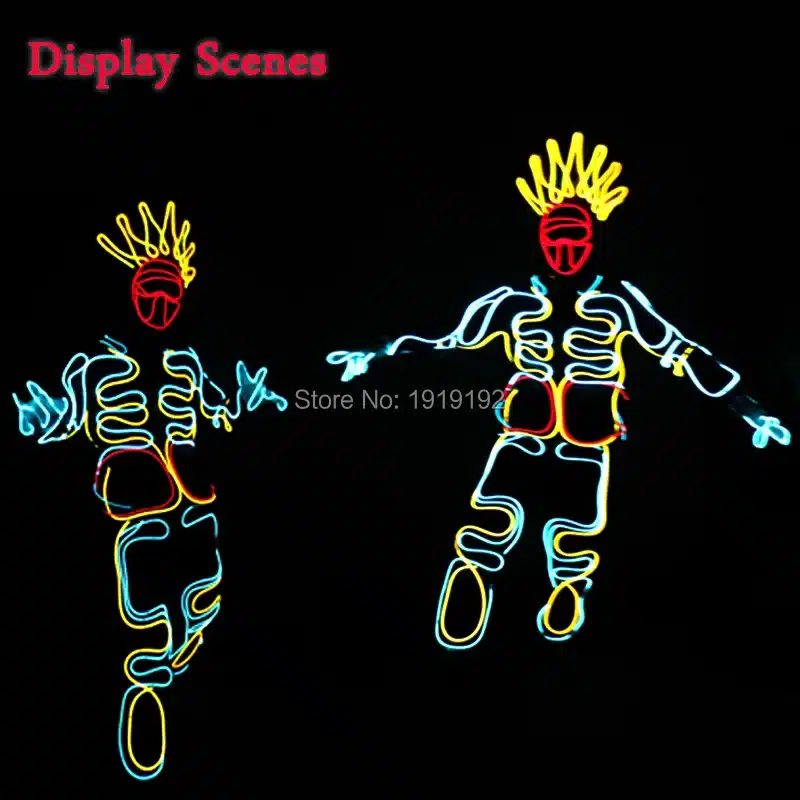 EL Cold Light Clothing Glowing Dance Clothing EL Indian Luminous Costumes Scintillation Costume Men LED Clothes Cold Strip Party 12