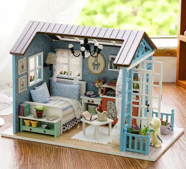 Assemble DIY Doll House Toy Wooden Miniatura Doll Houses Miniature Dollhouse toys With Furniture LED Lights Birthday Gift z007 17