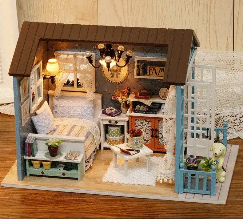 Assemble DIY Doll House Toy Wooden Miniatura Doll Houses Miniature Dollhouse toys With Furniture LED Lights Birthday Gift z007 19
