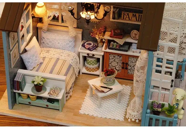 Assemble DIY Doll House Toy Wooden Miniatura Doll Houses Miniature Dollhouse toys With Furniture LED Lights Birthday Gift z007 22