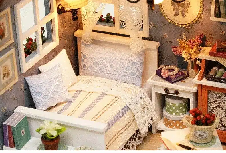 Assemble DIY Doll House Toy Wooden Miniatura Doll Houses Miniature Dollhouse toys With Furniture LED Lights Birthday Gift z007 23
