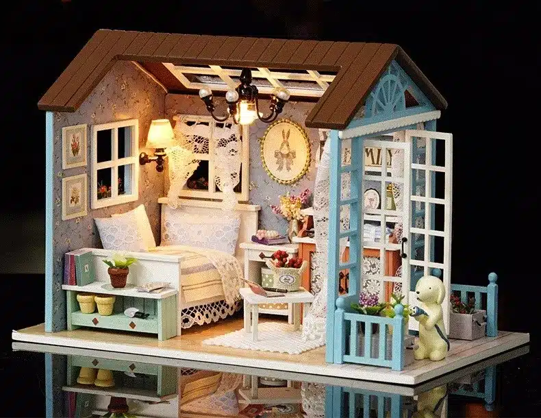 Assemble DIY Doll House Toy Wooden Miniatura Doll Houses Miniature Dollhouse toys With Furniture LED Lights Birthday Gift z007 29