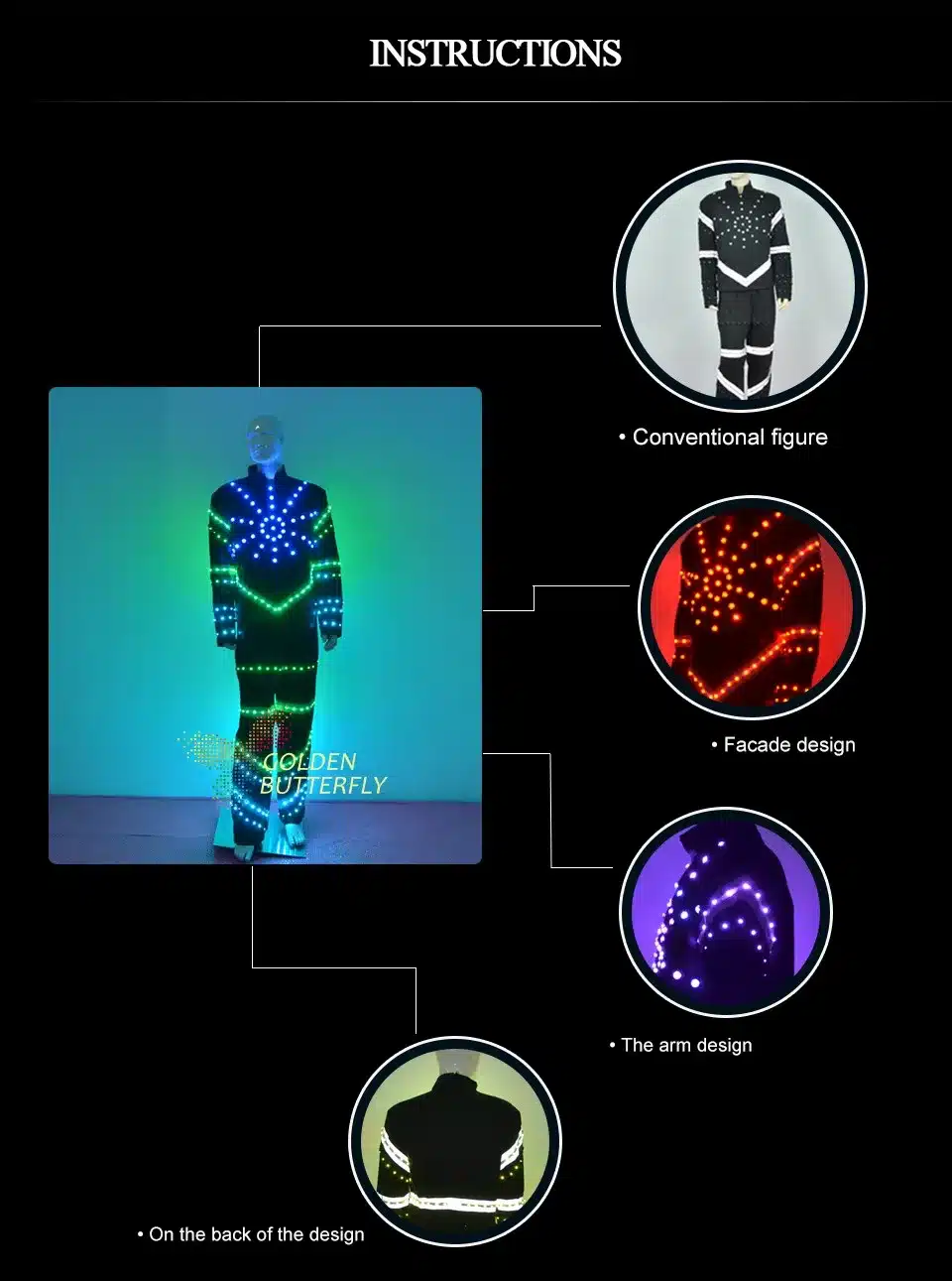 LED Clothing Big sun luminous suit Men Glowing led Clothes Carnival LED Suits Ballroom Mechanical Bar Dance Dress Accessories 37