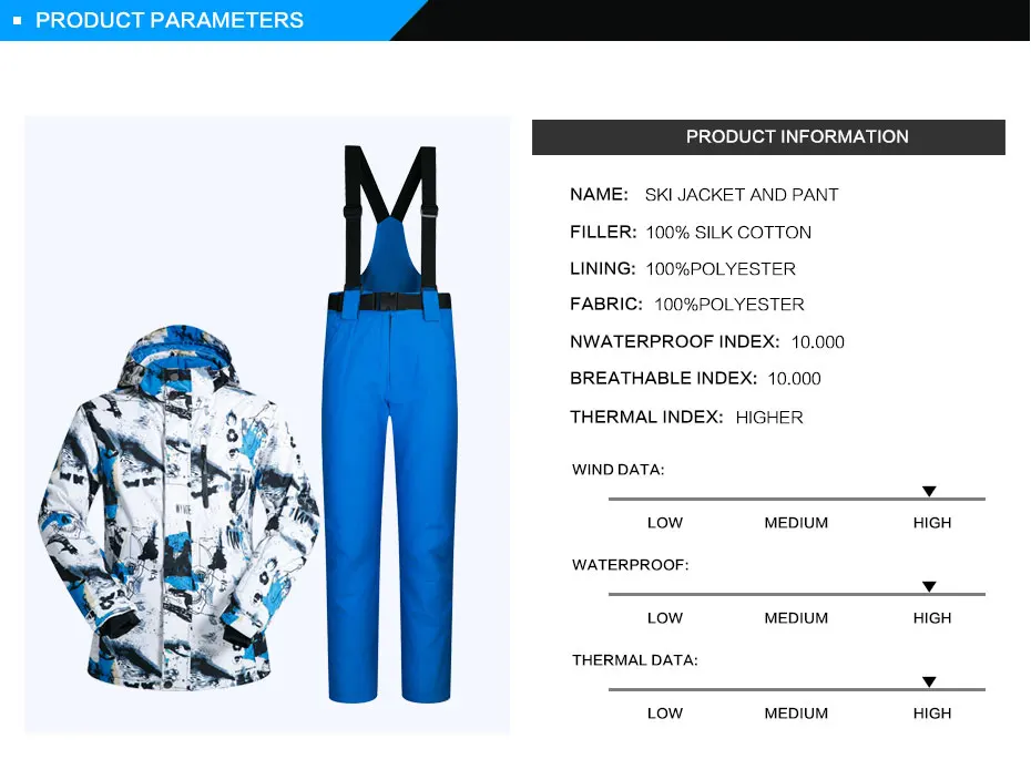 New Outdoor Sports Ski Suit Men Windproof Waterproof Thermal Snowboard Snow Skiing Jacket And Pants Skiwear Ice Skating Clothes 17
