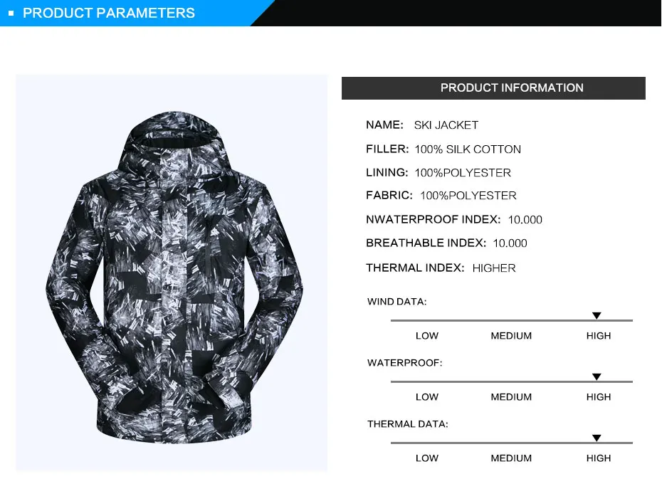 New Outdoor Sports Men Ski Jackets Windproof Waterproof Thermal Snowboard Snow Skiing Hooded Coat Skiwear Ice Skating Clothes 24