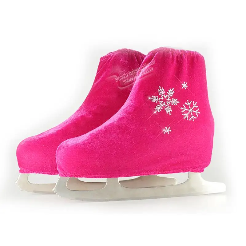 24 Colors Child Adult Velvet Ice Figure Skating Shoes Cover Solid Color Roller Skate Accessories Athletic Rose Red Snow Pattern 16