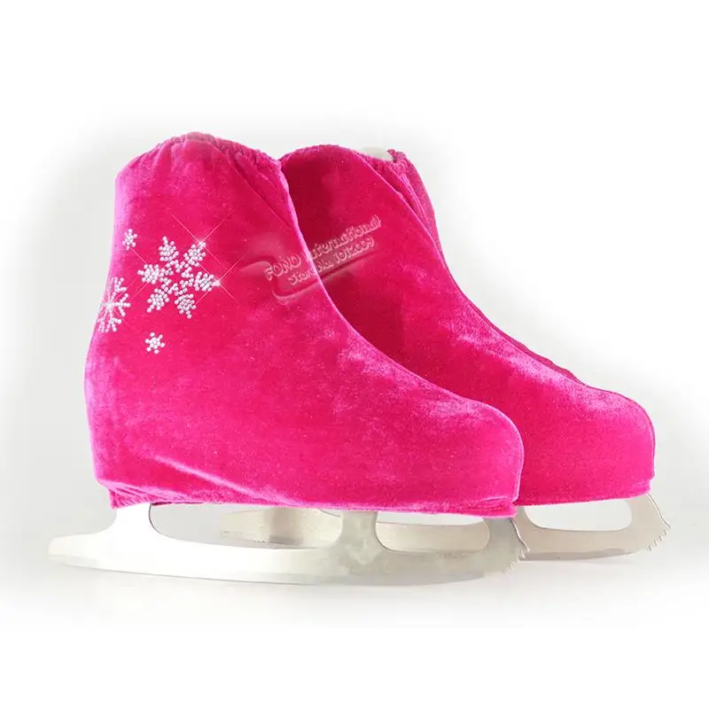 24 Colors Child Adult Velvet Ice Figure Skating Shoes Cover Solid Color Roller Skate Accessories Athletic Rose Red Snow Pattern 17