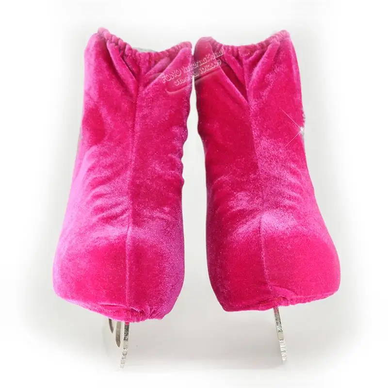 24 Colors Child Adult Velvet Ice Figure Skating Shoes Cover Solid Color Roller Skate Accessories Athletic Rose Red Snow Pattern 18