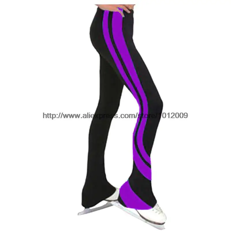 Customized ice skating long pants Figure Skating Pants Trousers fleece Fabric Adult Child Girl Show Clothing Performance Stripe 18