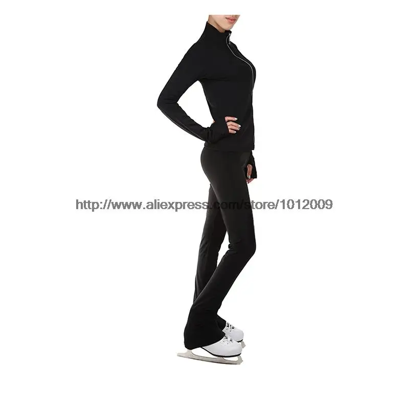 Customized Clothes Ice Skating Figure Skating Suit Jacket And Pants Rolling Skater Warm Fleece Adult Child Girl Solid Black 19