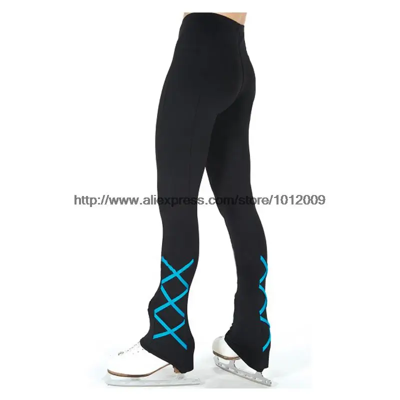 Customized ice skating long pants Figure Skating Pants Trousers fleece Adult Child Girl Competition Performance Cross Stripes 1