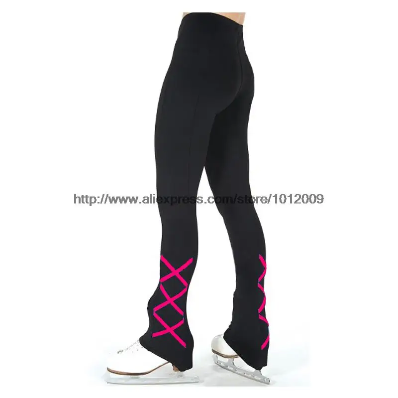 Customized ice skating long pants Figure Skating Pants Trousers fleece Adult Child Girl Competition Performance Cross Stripes 2