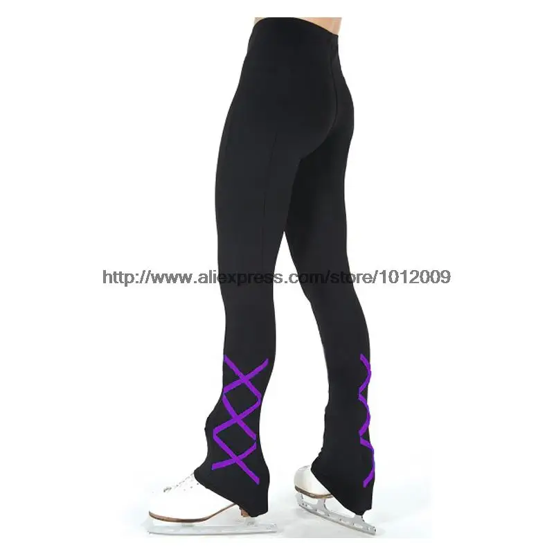 Customized ice skating long pants Figure Skating Pants Trousers fleece Adult Child Girl Competition Performance Cross Stripes 3