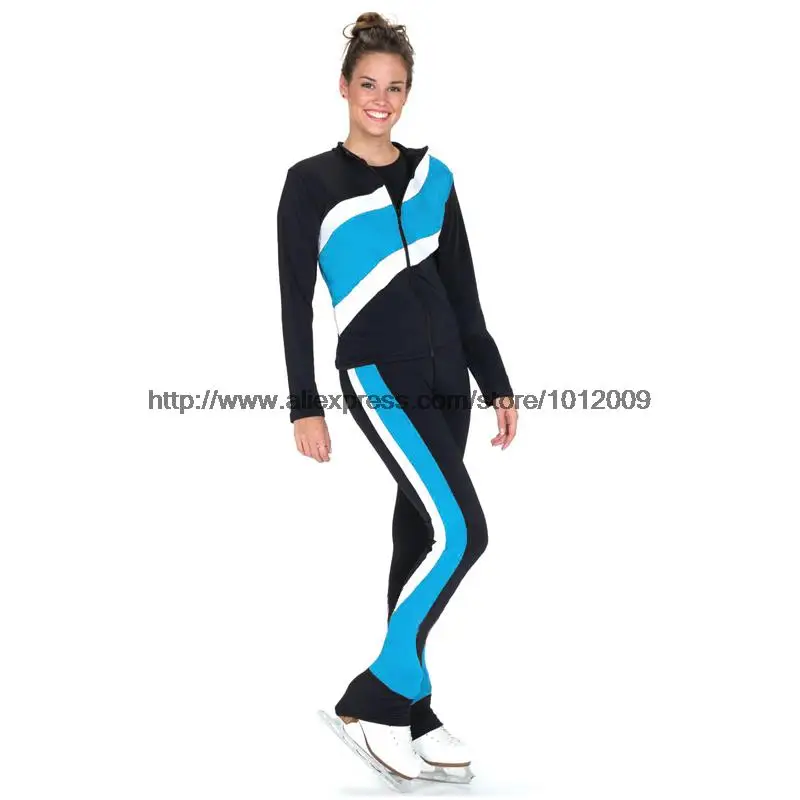 Costume Customized Ice Skating Figure Skating Suit Jacket And Pants Skater Warm Fleece Adult Child Girl Blue White Sprints 19