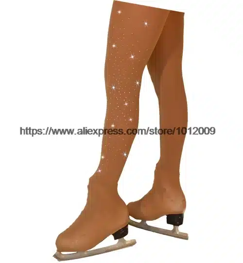 Child Free Size Ice Skating Figure Skating Socks Pantyhose Stockings With Shoes Cover Turning Skater Rhinestone Pants 1