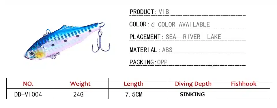 1Pcs 7.5cm 24g winter VIB fishing lure with lead inside hard bait diving swivel jig wobbler lure ice sea fishing tackle 10