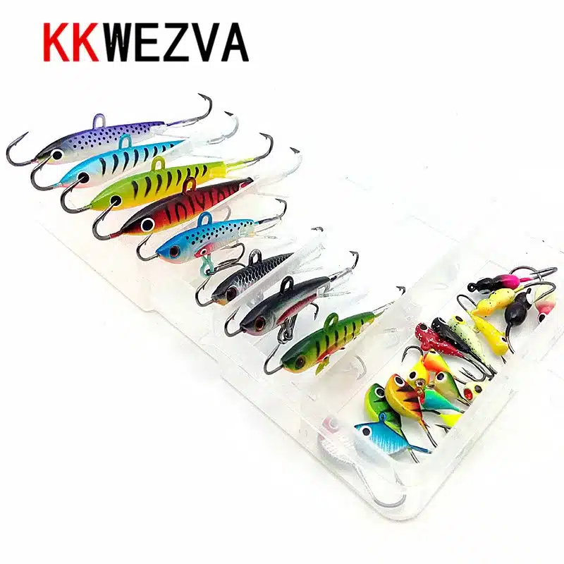 KKWEZVA 26pcs and Boxes Fishing Lure winter Ice Fishing Hard Bait Minnow Pesca Tackle Isca Artificial Bait Crankbait Swimbait 9