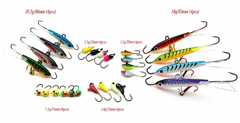 KKWEZVA 26pcs and Boxes Fishing Lure winter Ice Fishing Hard Bait Minnow Pesca Tackle Isca Artificial Bait Crankbait Swimbait 10