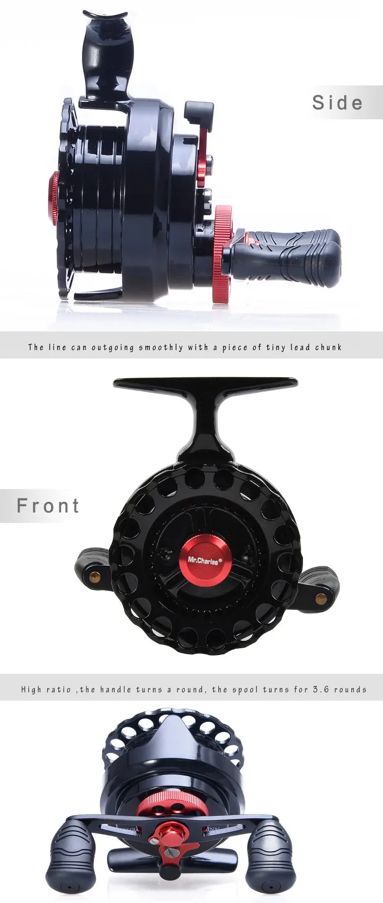 Mr.Charles New NND-H65 Gear ratio 3.6:1Semimetal Fishing Left/Right Hand Fly Fishing Reel Raft Ice Fishing Reel Fly Reel 14
