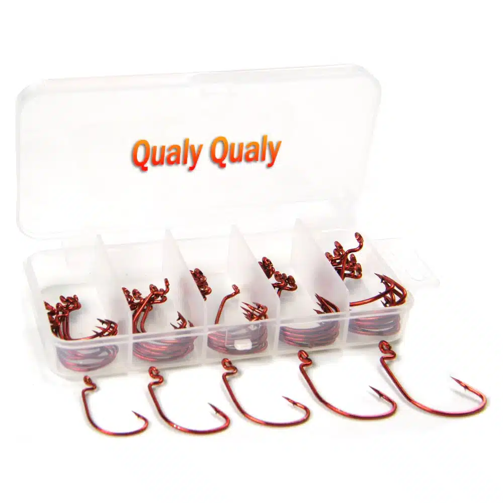 50 Pcs Strong Fish Hooks High Carbon Steel Fishhooks Wide Gap Offset Soft Lure Worm Hooks Jig Fishing Hooks Laser Red Fishhook 10