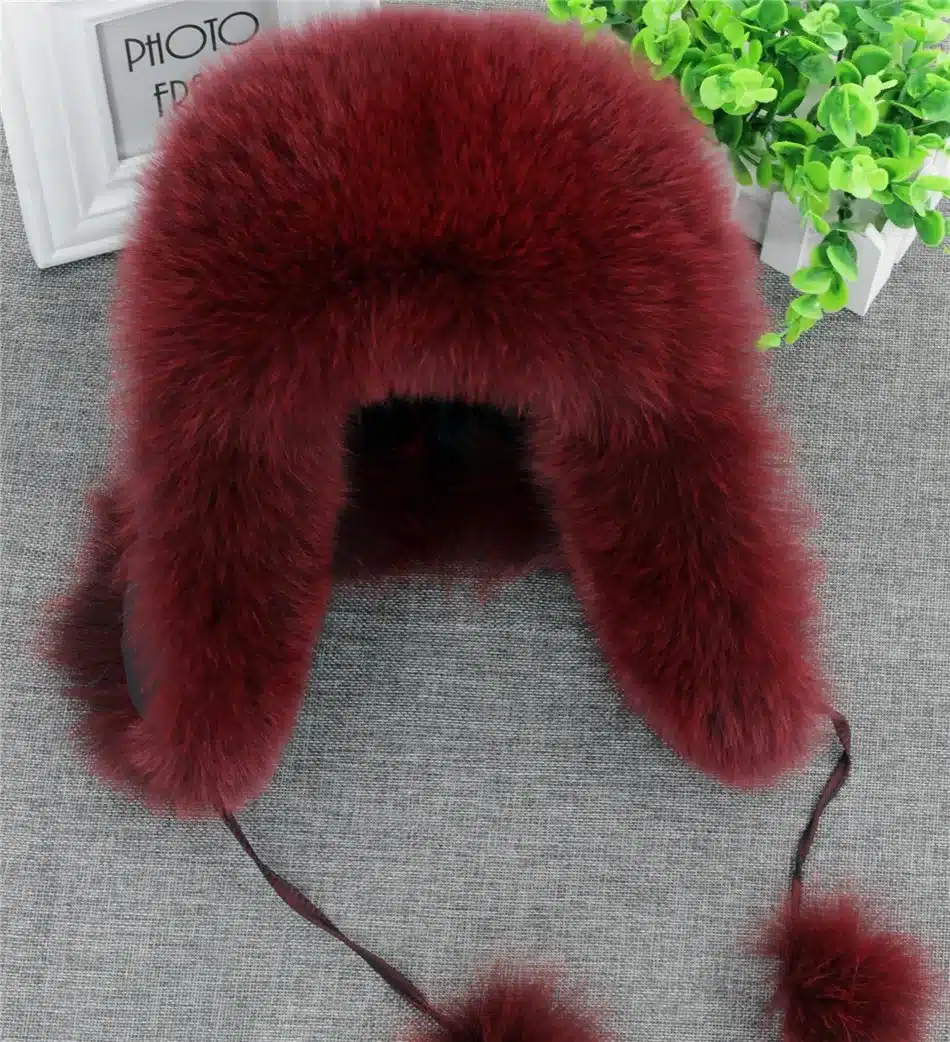 On Sale 100% Real Fox fur Women's Russian Ushanka Aviator trapper snow skiing Hat caps earflap winter raccoon fur Bomber hat 16