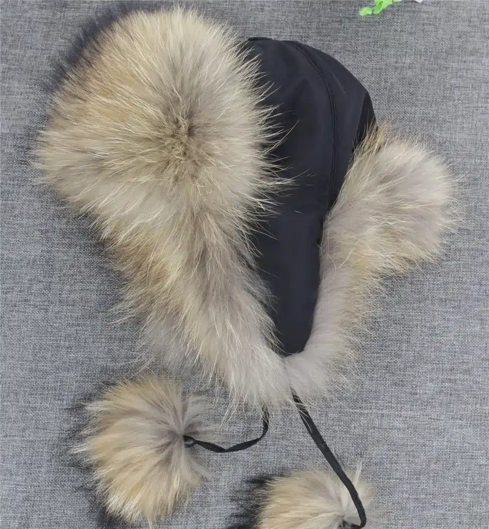 On Sale 100% Real Fox fur Women's Russian Ushanka Aviator trapper snow skiing Hat caps earflap winter raccoon fur Bomber hat 19
