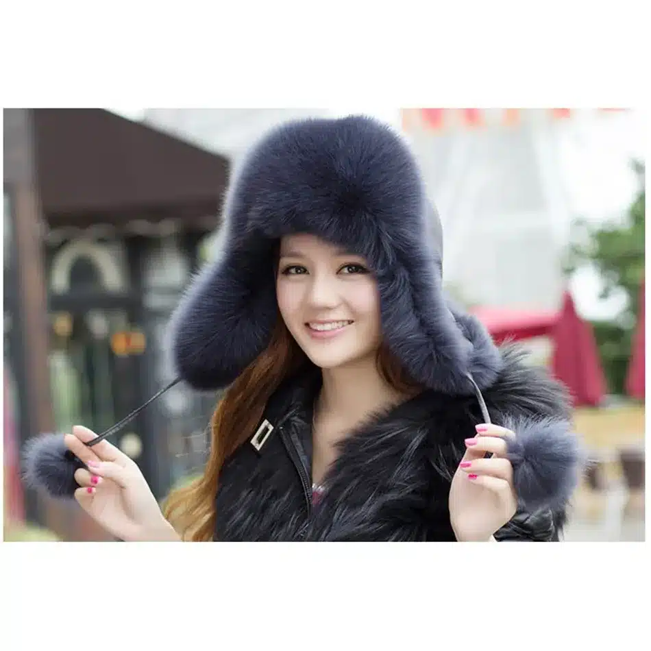 On Sale 100% Real Fox fur Women's Russian Ushanka Aviator trapper snow skiing Hat caps earflap winter raccoon fur Bomber hat 24