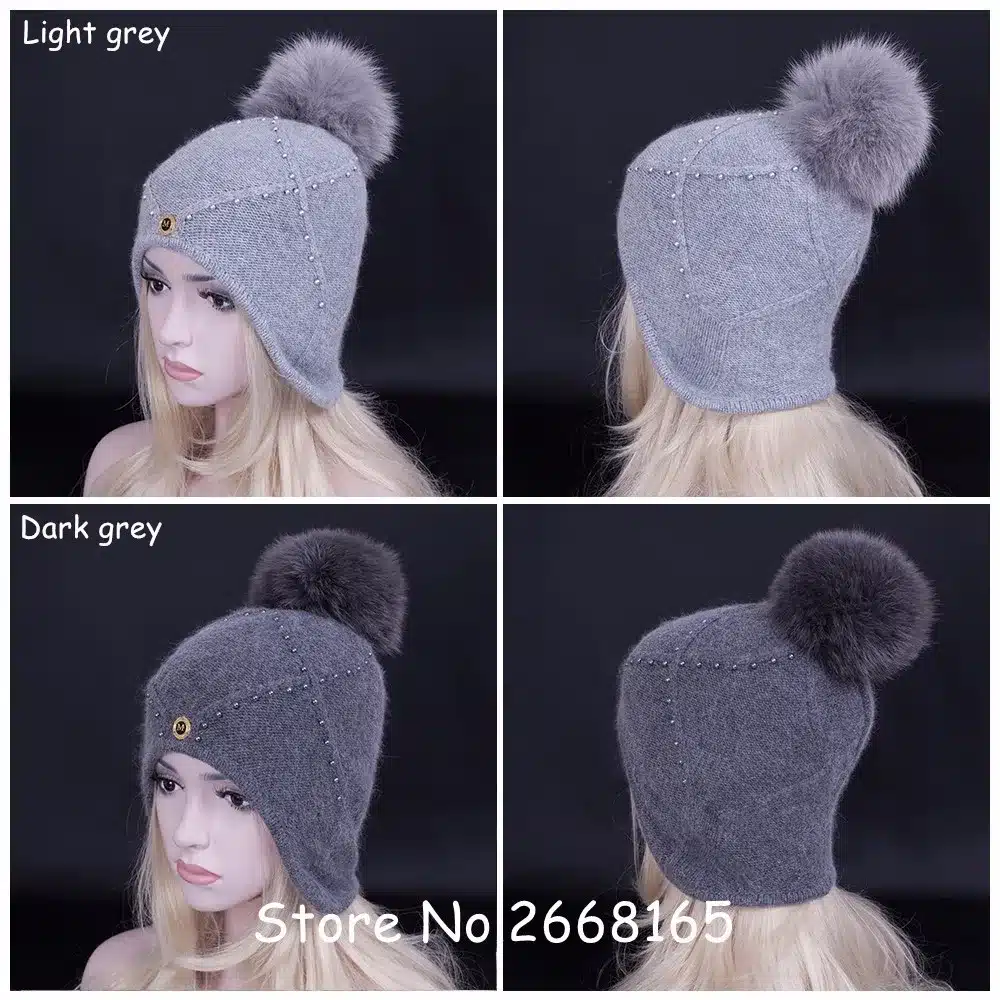 Hot! 2017 Winter Newest Wool hat with real fox fur pompoms women snow hats high quality Earmuffs Hat Skullies Beanies caps 14