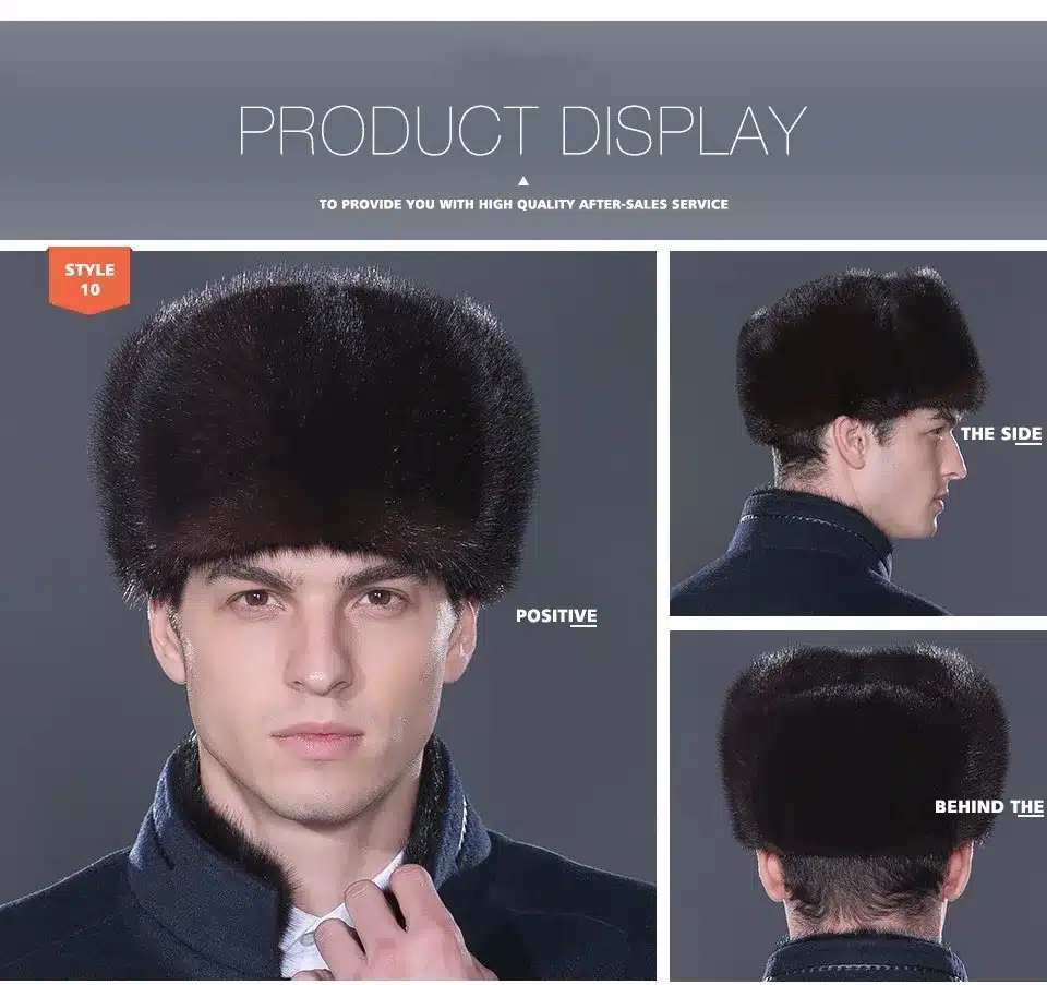 LTGFUR Bomber Men's Hats Warm Mink Fur Hat Bomber Ushanka Aviator Snow Caps With Ear Flaps Russian Cap For Men NZD-01 10