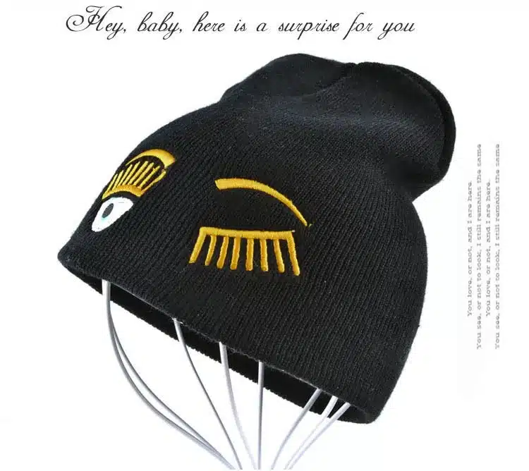 2017 new winter hats for woman striped solid caps girl Knit cap woman eye lashes facial expression beanies gorro 9