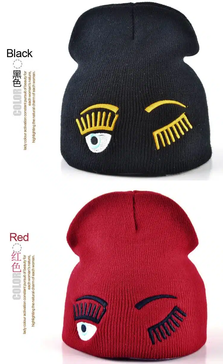 2017 new winter hats for woman striped solid caps girl Knit cap woman eye lashes facial expression beanies gorro 12