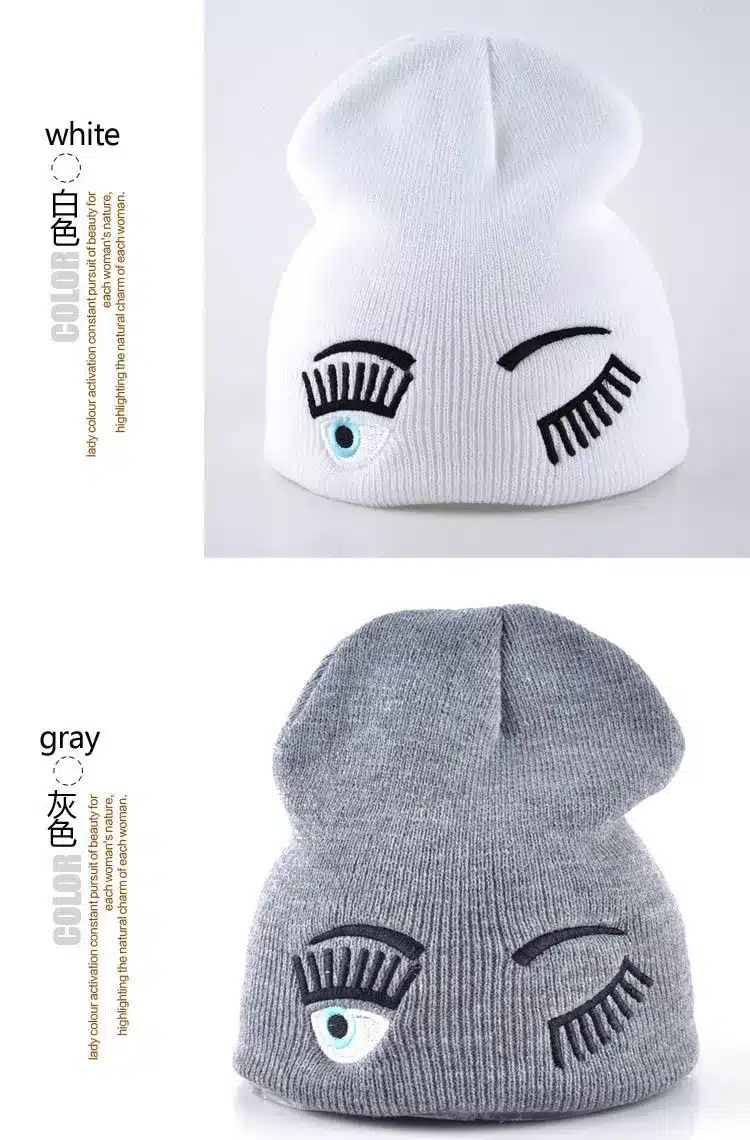 2017 new winter hats for woman striped solid caps girl Knit cap woman eye lashes facial expression beanies gorro 14