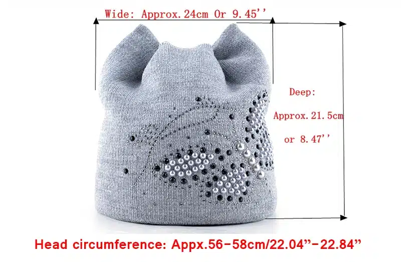 Women Winter Hats Female Beanies Hat Diamond Pearl Butterfly knitted Hats for Women with Meow Ear Women beanies Cap Ladies Hats 2