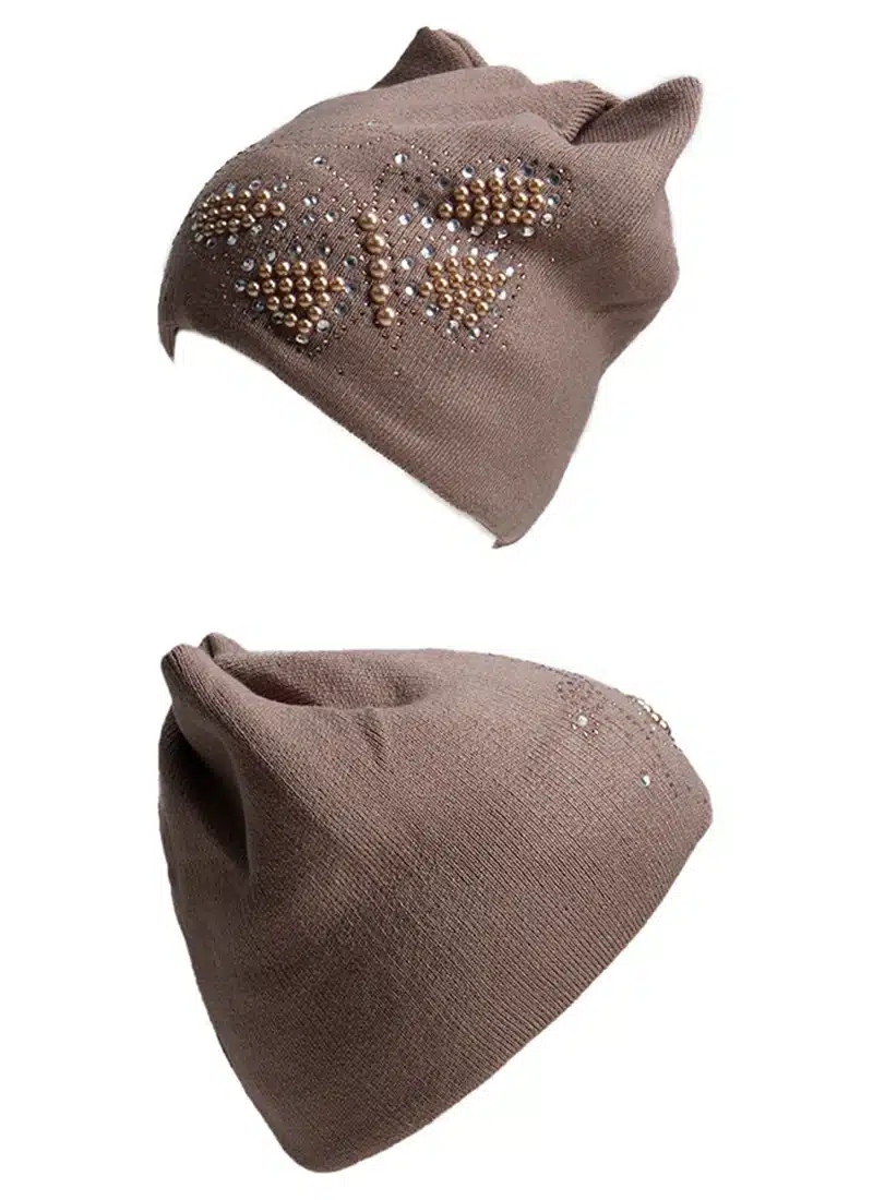 Women Winter Hats Female Beanies Hat Diamond Pearl Butterfly knitted Hats for Women with Meow Ear Women beanies Cap Ladies Hats 9