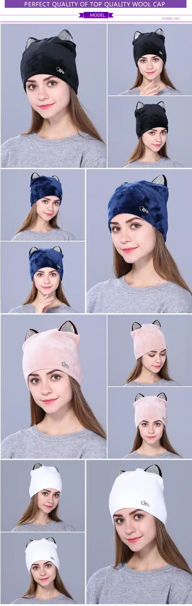 Xthree Flannelette women autumn winter hat cute kitty children beanies hat for girls Skullies gorras 12