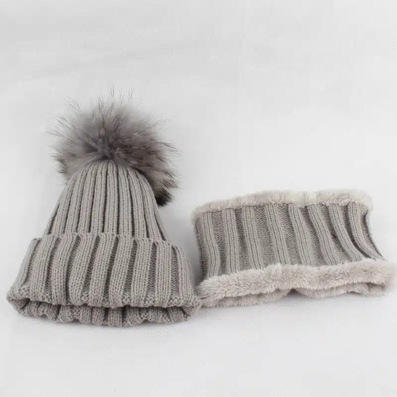 Kids Boys Girls Warm Fleece Liner Beanie Hats With Scarf Winter Fur Hat For Children Baby Pompom Skullies Beanies 20