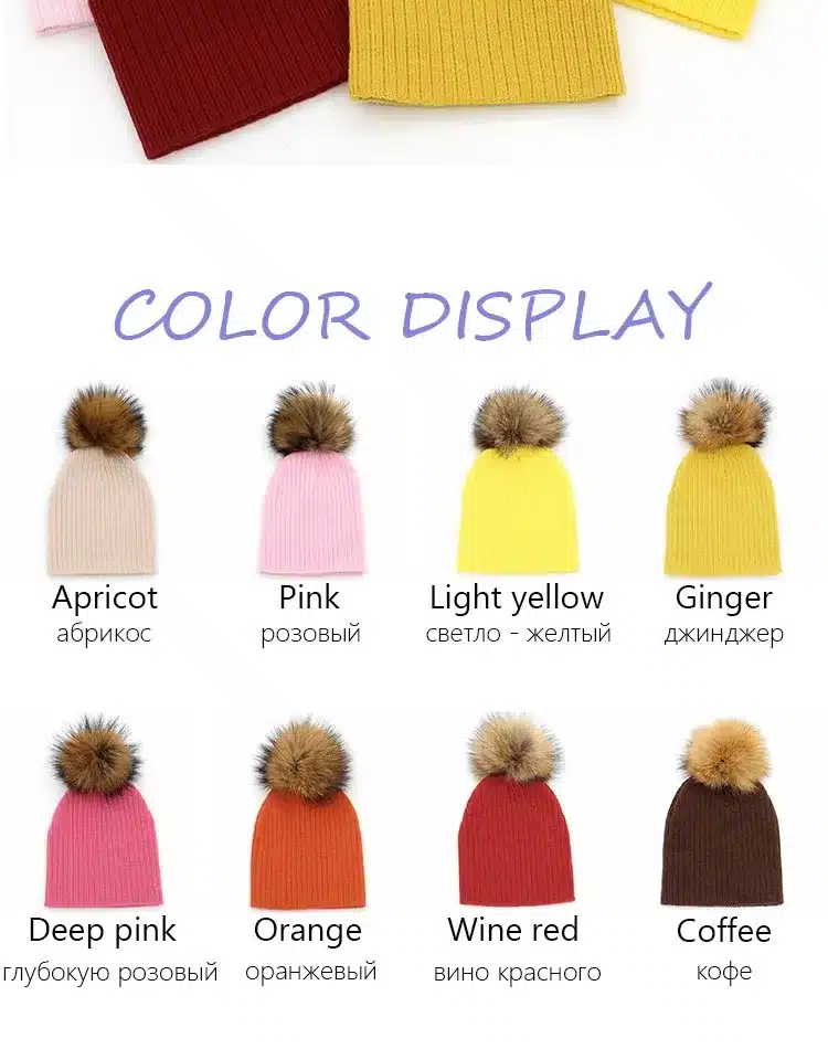 2016 Winter Girls Boys Fur Pom Pom Beanies Hats Cotton Beanies Cap For Baby Lovely Winter Knitted Hats With Fur PomPom Hats Kids 3