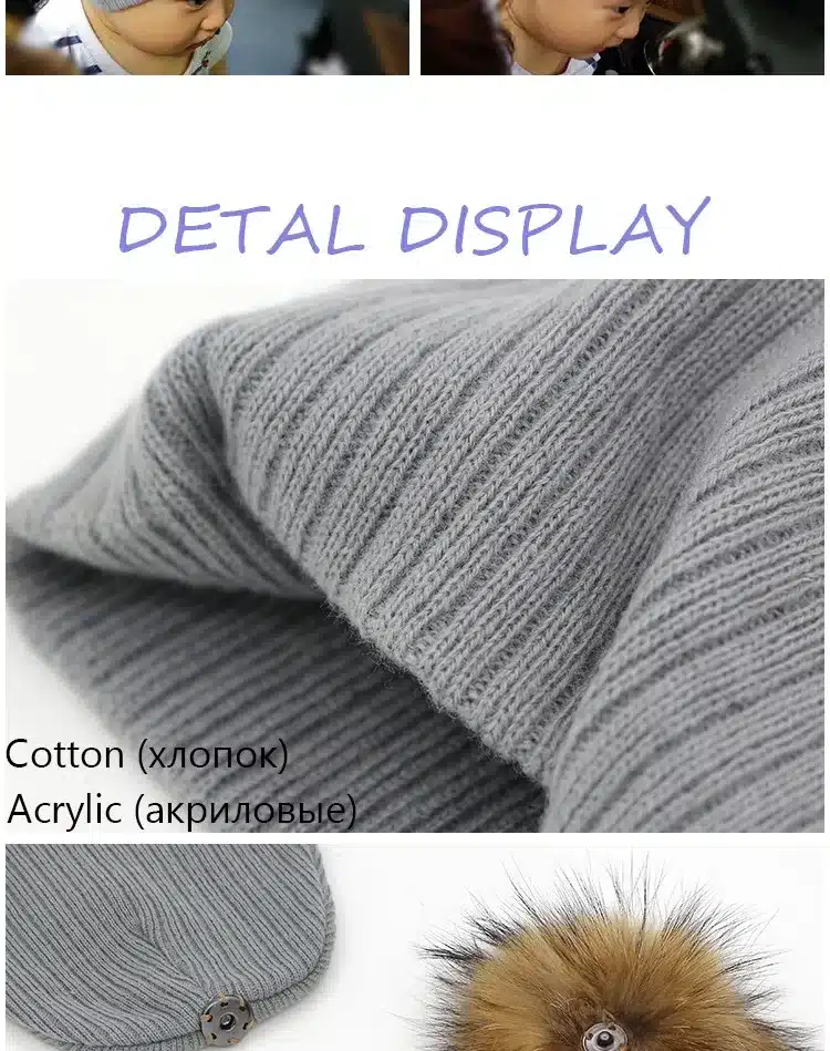 2016 Winter Girls Boys Fur Pom Pom Beanies Hats Cotton Beanies Cap For Baby Lovely Winter Knitted Hats With Fur PomPom Hats Kids 6