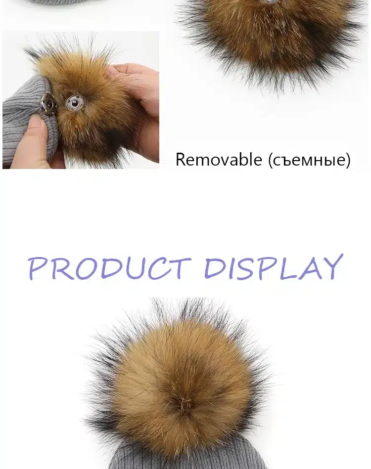 2016 Winter Girls Boys Fur Pom Pom Beanies Hats Cotton Beanies Cap For Baby Lovely Winter Knitted Hats With Fur PomPom Hats Kids 7