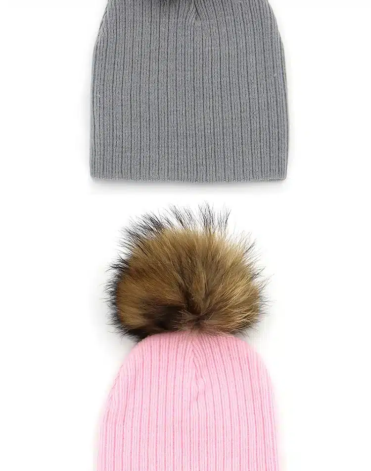 2016 Winter Girls Boys Fur Pom Pom Beanies Hats Cotton Beanies Cap For Baby Lovely Winter Knitted Hats With Fur PomPom Hats Kids 8